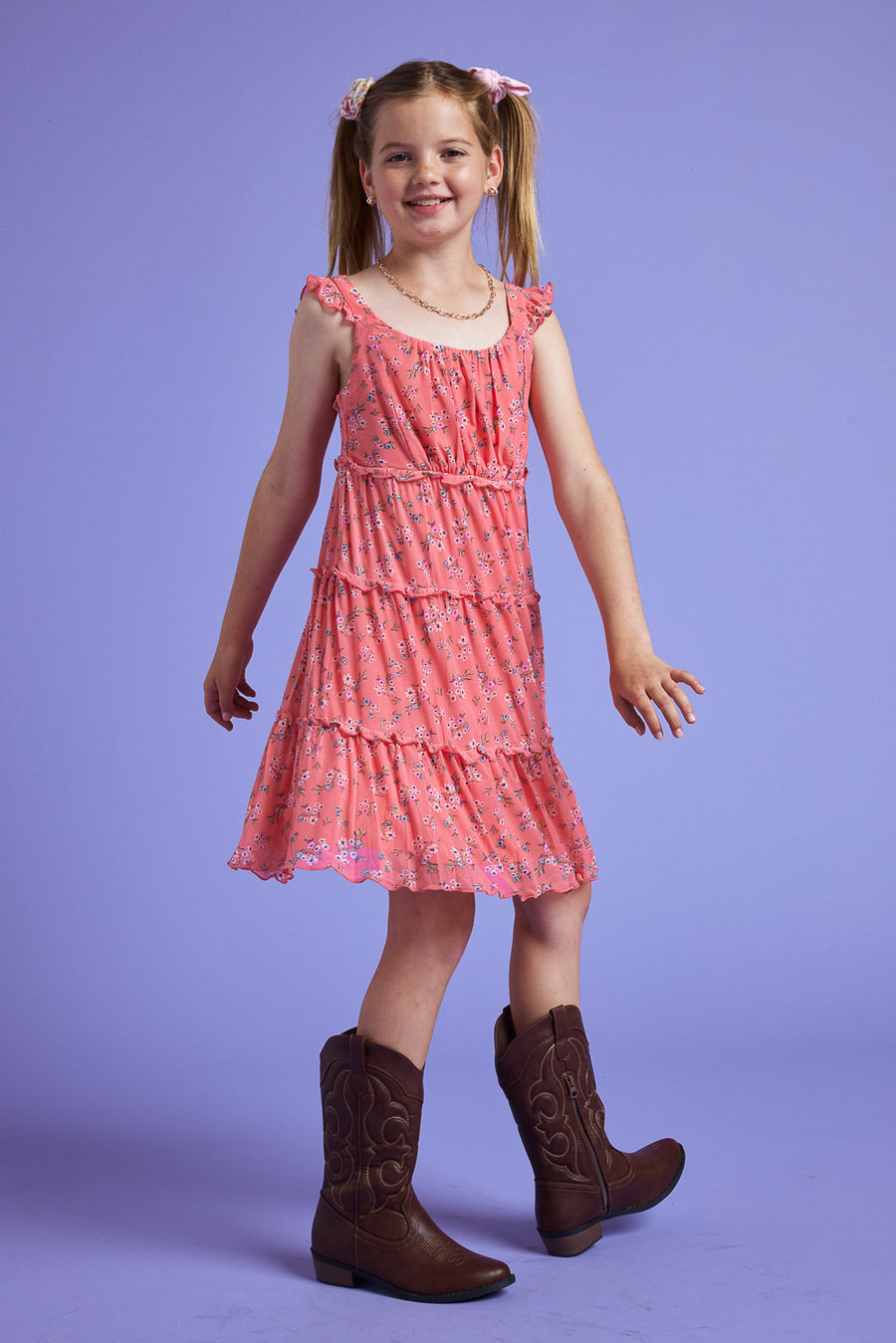 Kids Coral Floral Sleeveless Babydoll Dress - Trixxi Clothing