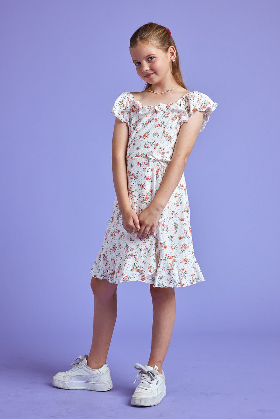 Kids Ivory Floral Knit Eyelet Dress - Trixxi Clothing