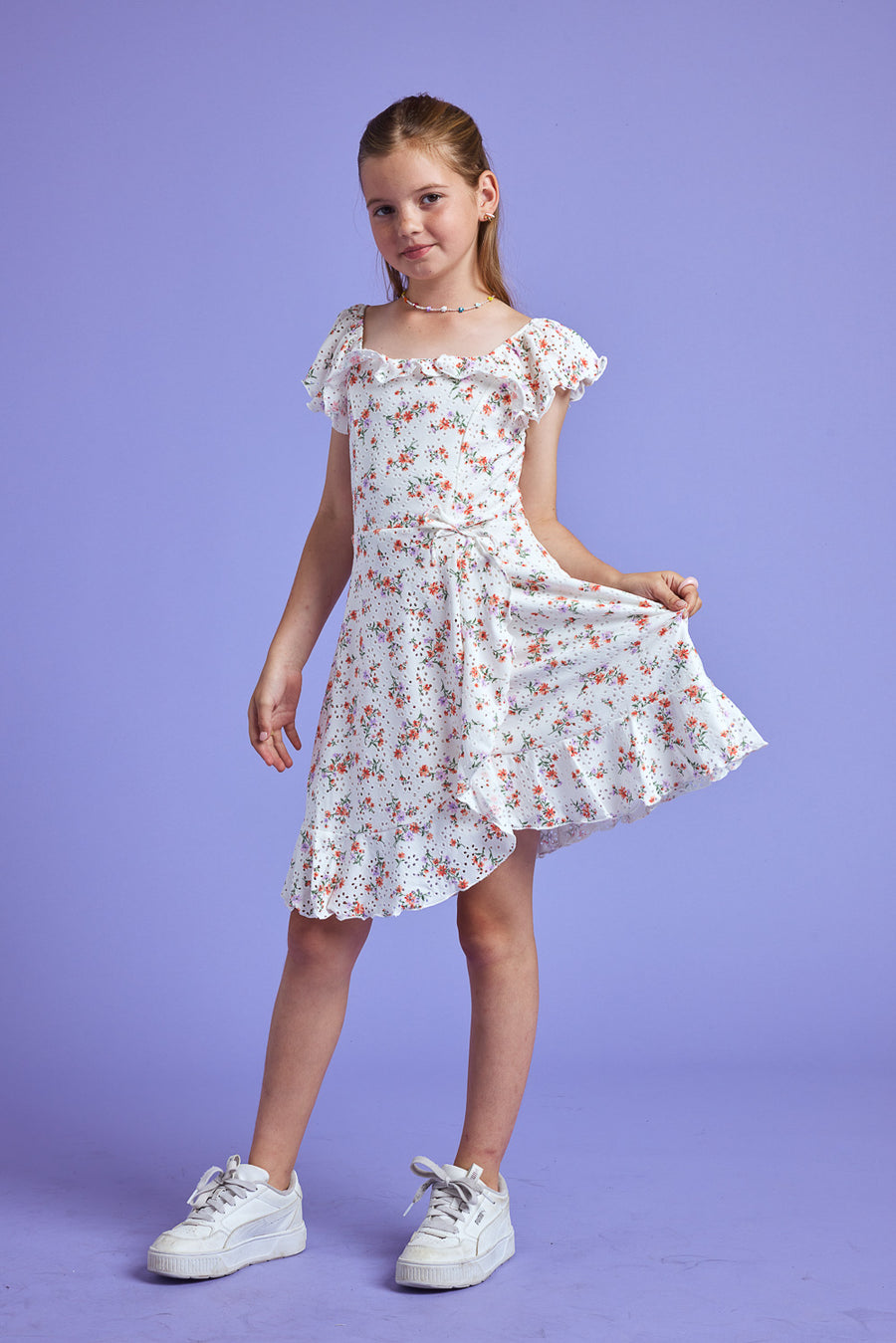 Kids Ivory Floral Knit Eyelet Dress - Trixxi Clothing