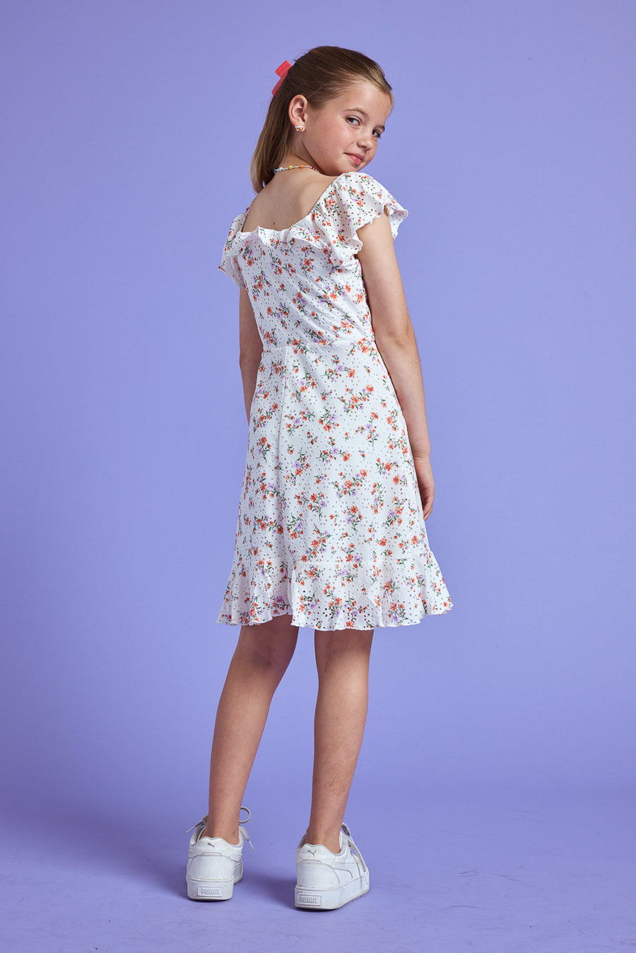 Kids Ivory Floral Knit Eyelet Dress - Trixxi Clothing