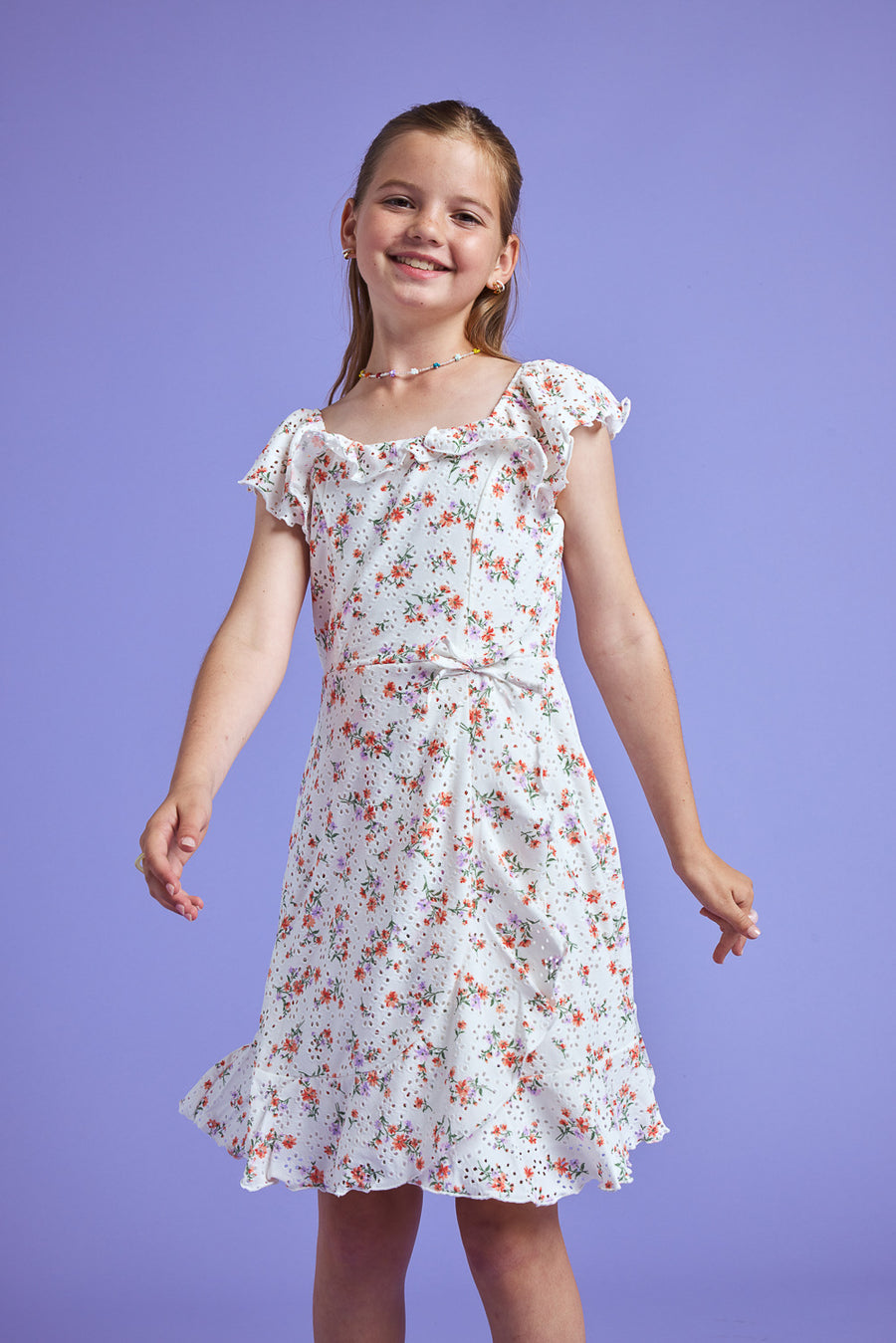 Kids Ivory Floral Knit Eyelet Dress - Trixxi Clothing