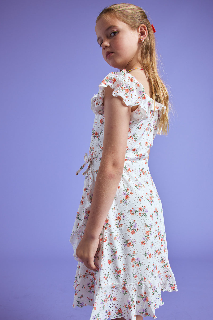 Kids Ivory Floral Knit Eyelet Dress - Trixxi Clothing