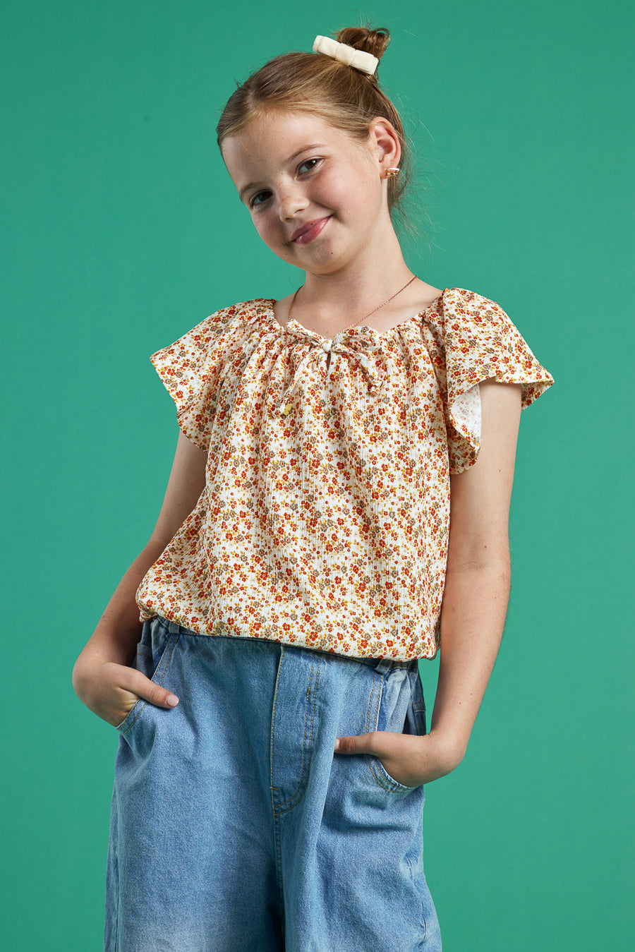 Kids Ivory Yellow Short Sleeve Knit Top - Trixxi Clothing