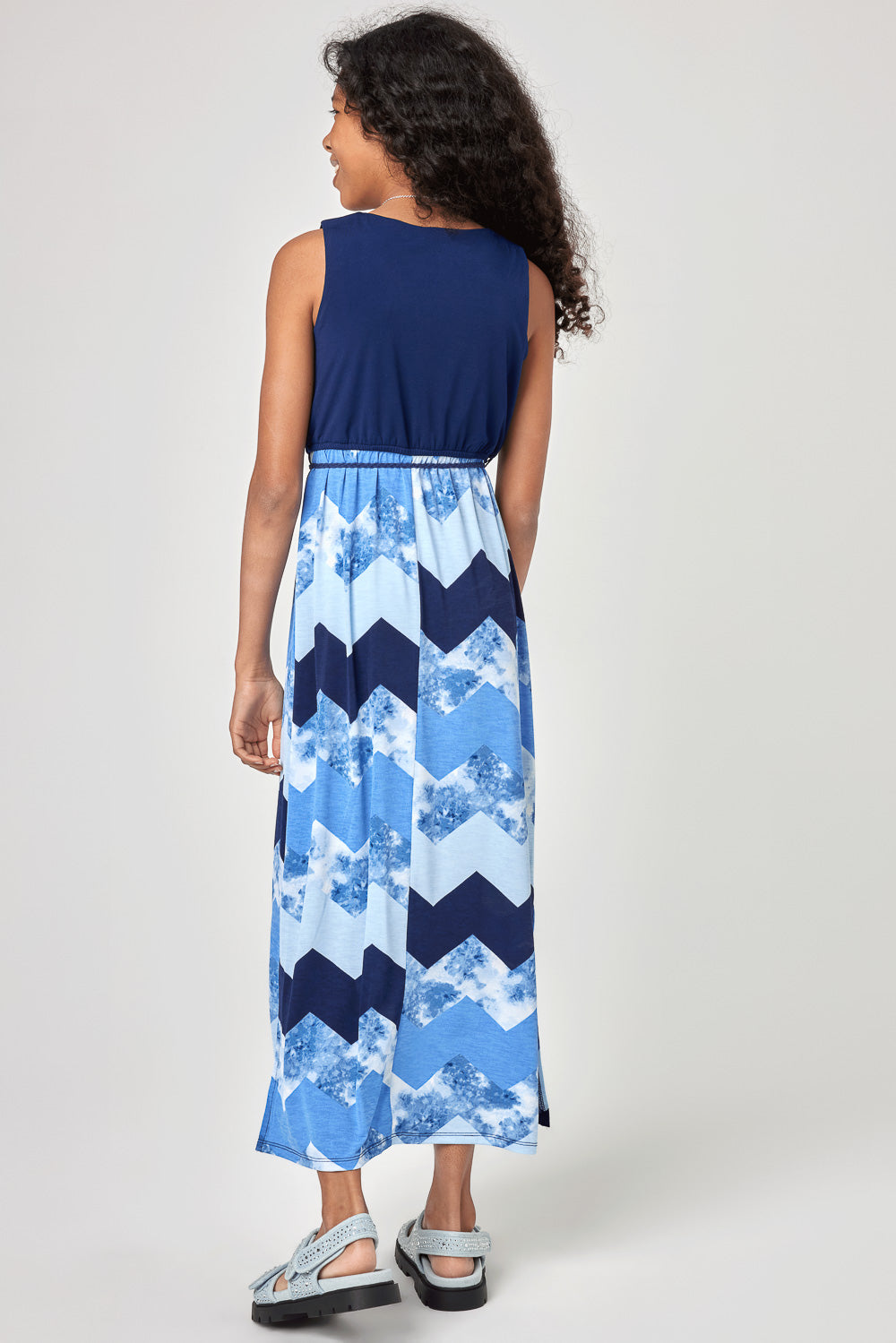 Kids Navy Zigzag Maxi Dress – Trixxi ...