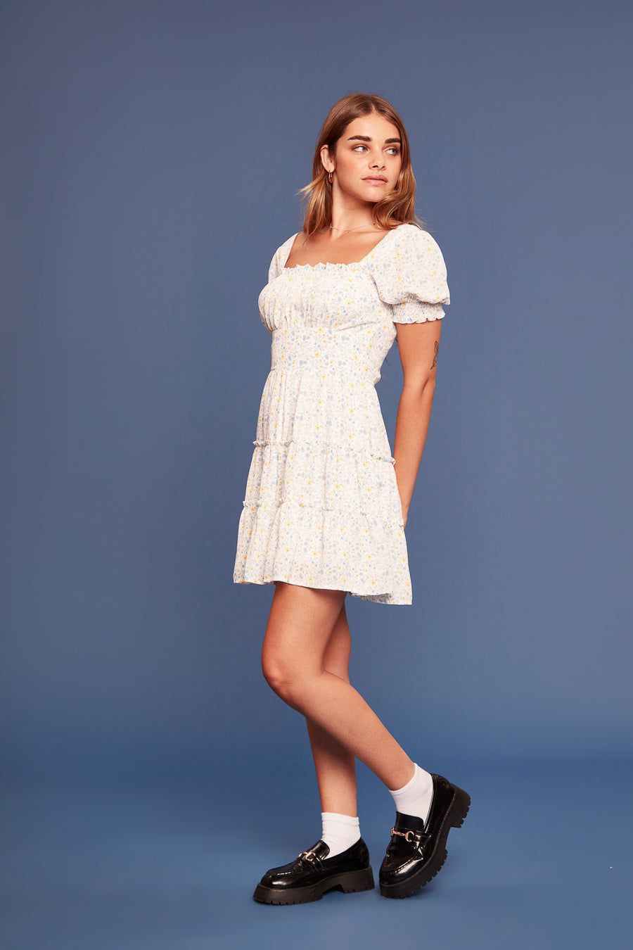 Ivory Floral Emma Tiered Dress - Trixxi Clothing